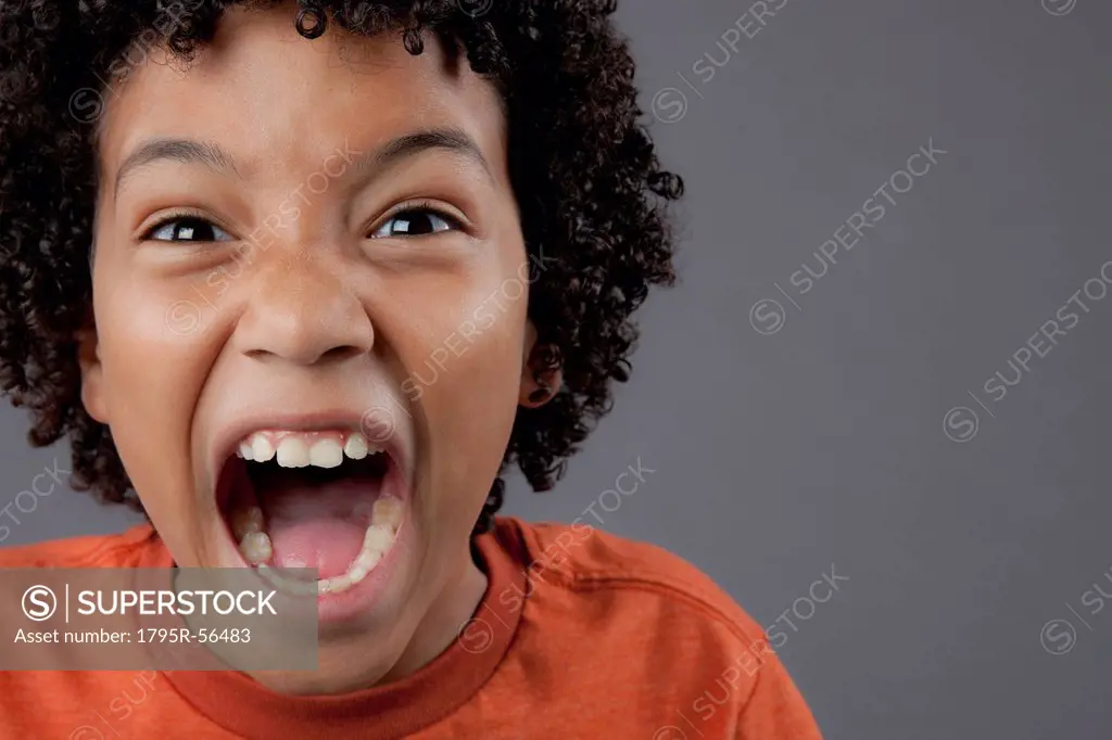 Studio portrait of boy 8_9 screaming