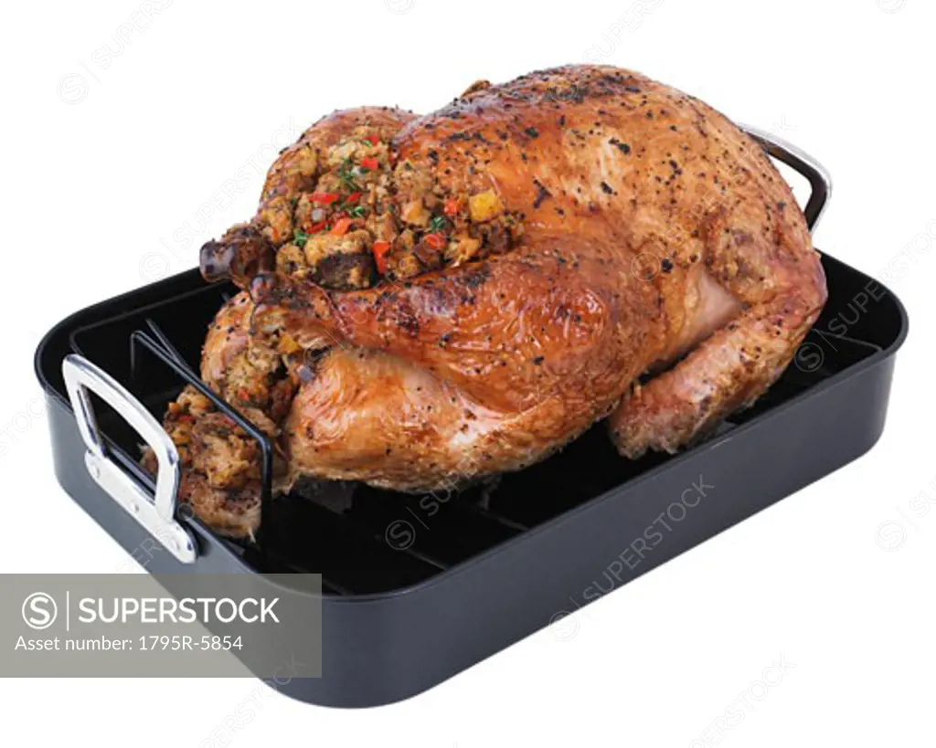 Roasted turkey in pan