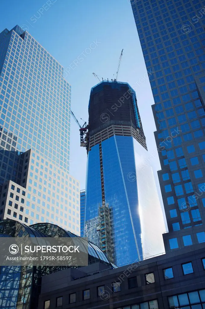 USA, New York State, New York City, Low angle view of World Freedom Tower