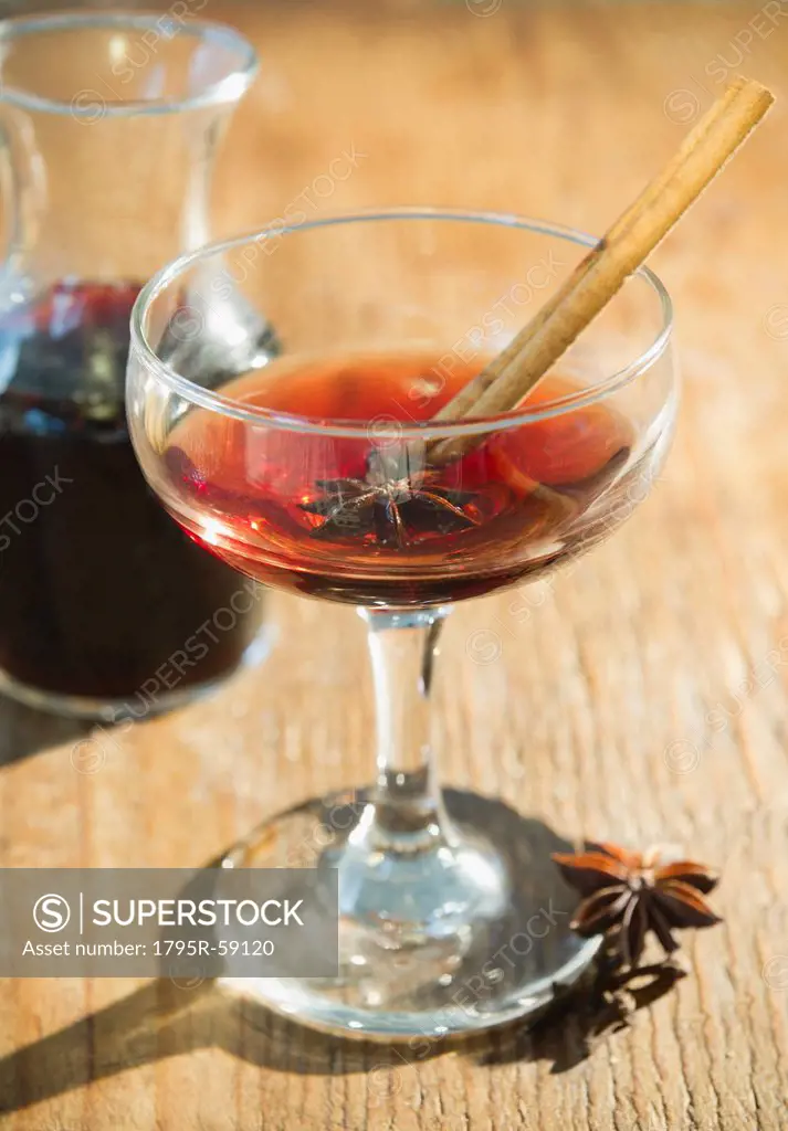 Close up of glass of mulled wine