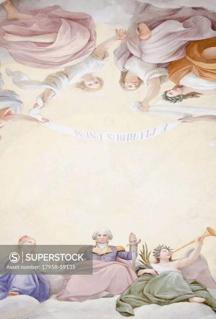 USA, Washington DC, Capitol Building, Close up of fresco on ceiling