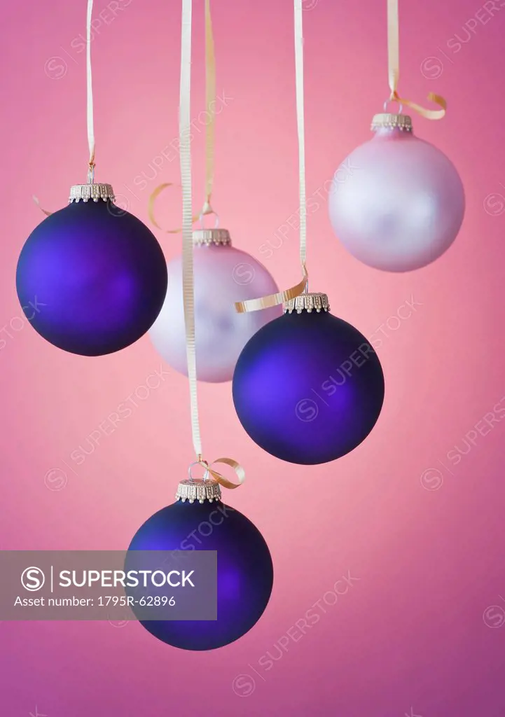 Studio shot of blue and white Christmas ornaments