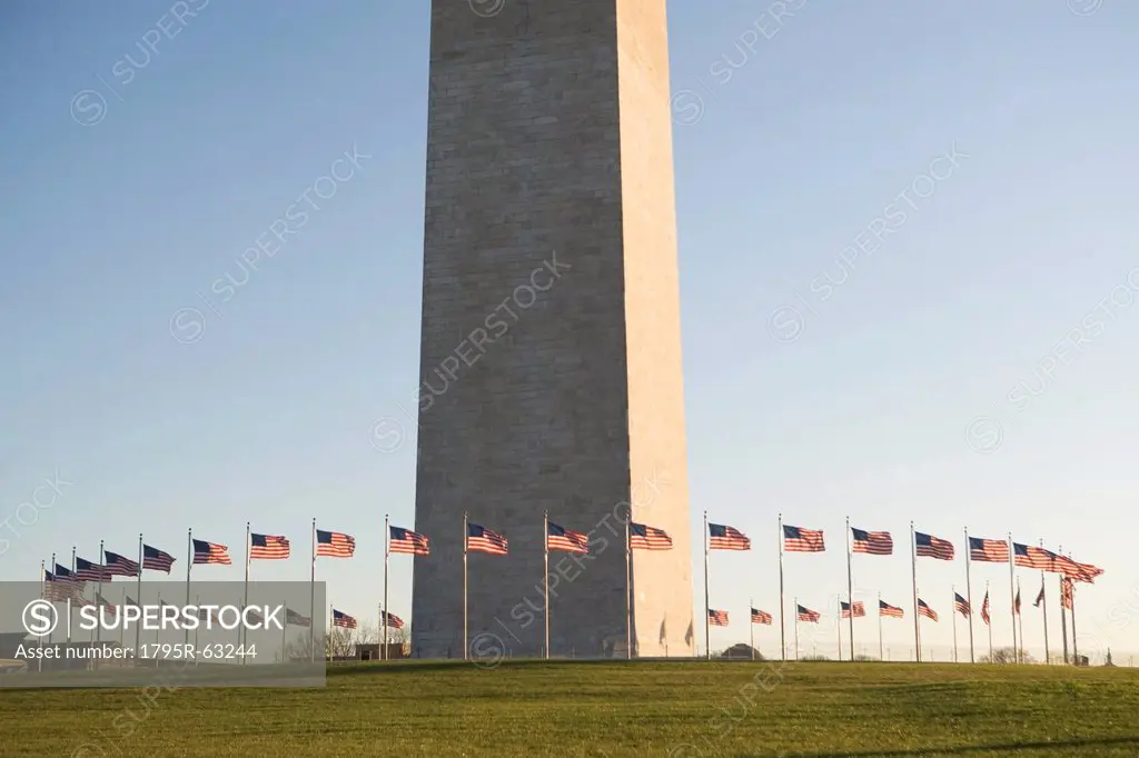 USA, Washington DC, washington monument surrounded by flags