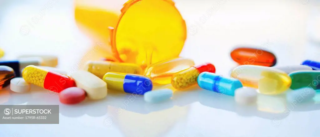 Colorful pills and capsules, studio shot