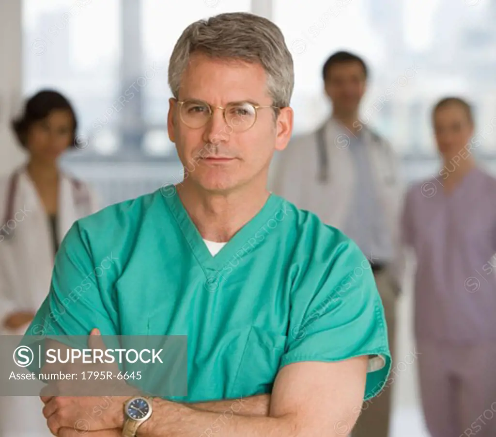 Male doctor wearing scrubs