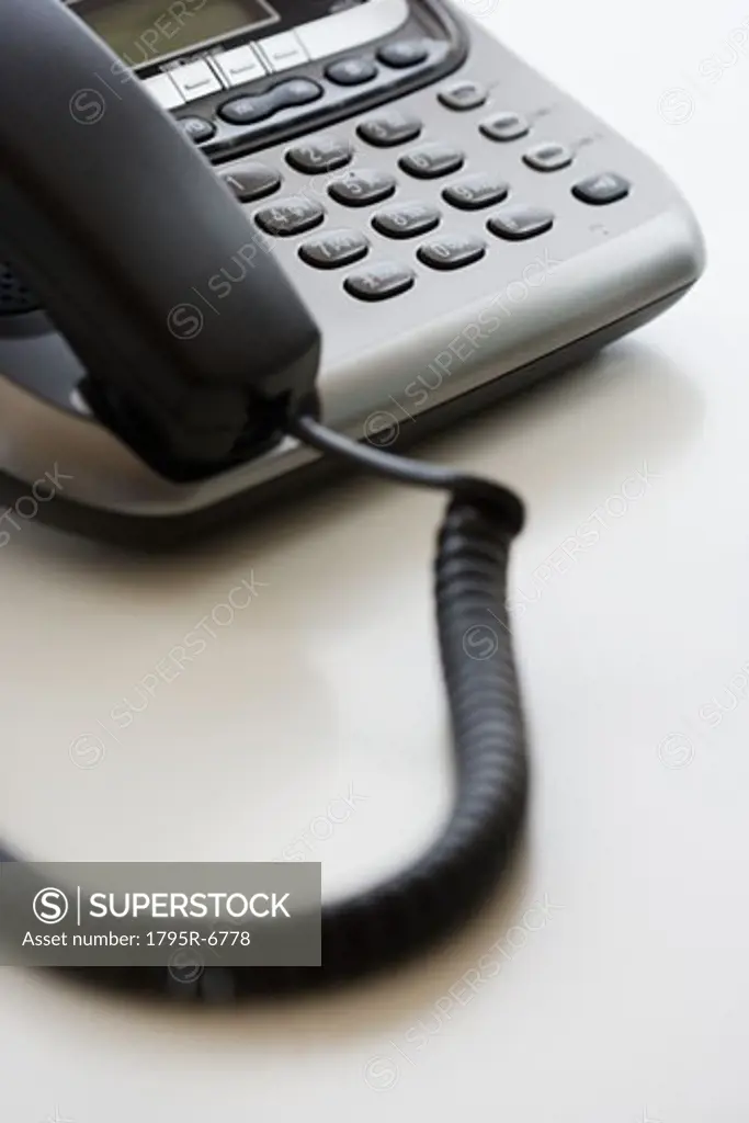 Close-up of corded telephone
