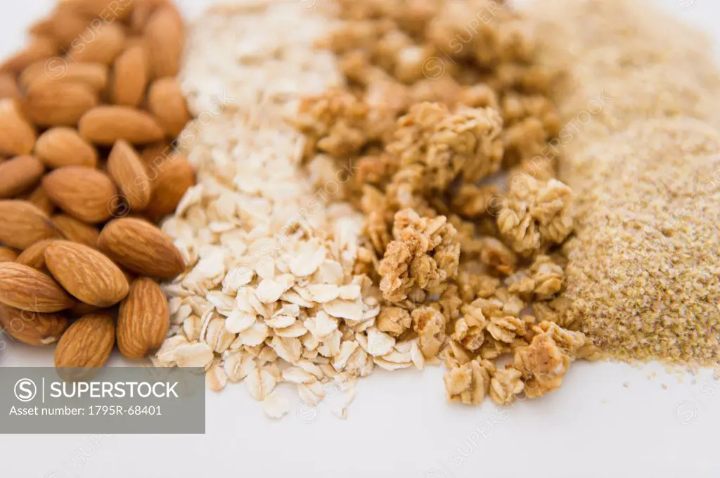 Close up of oats and almonds