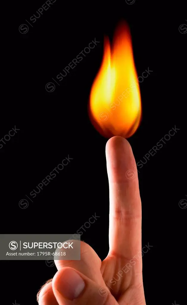 Index finger with flame