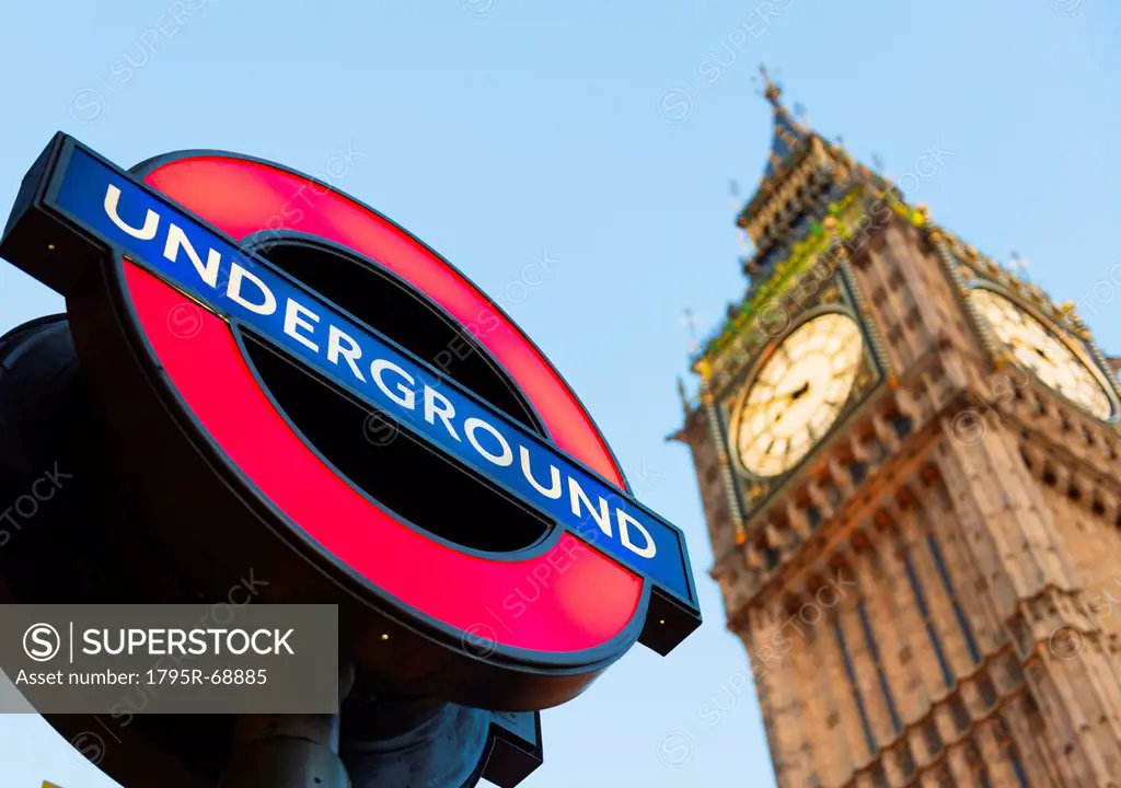 UK, England, London, Big Ben and underground sign