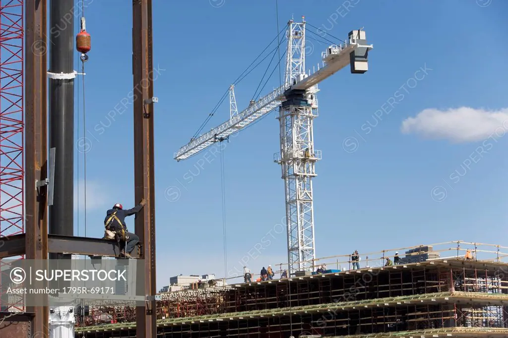 USA, New York, Long Island, New York City, Male worker on construction site