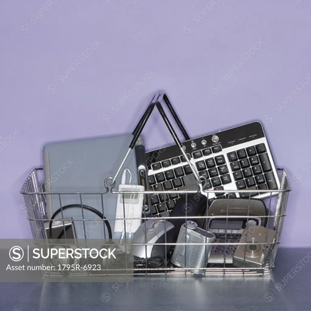 Shopping basket filled with electronics