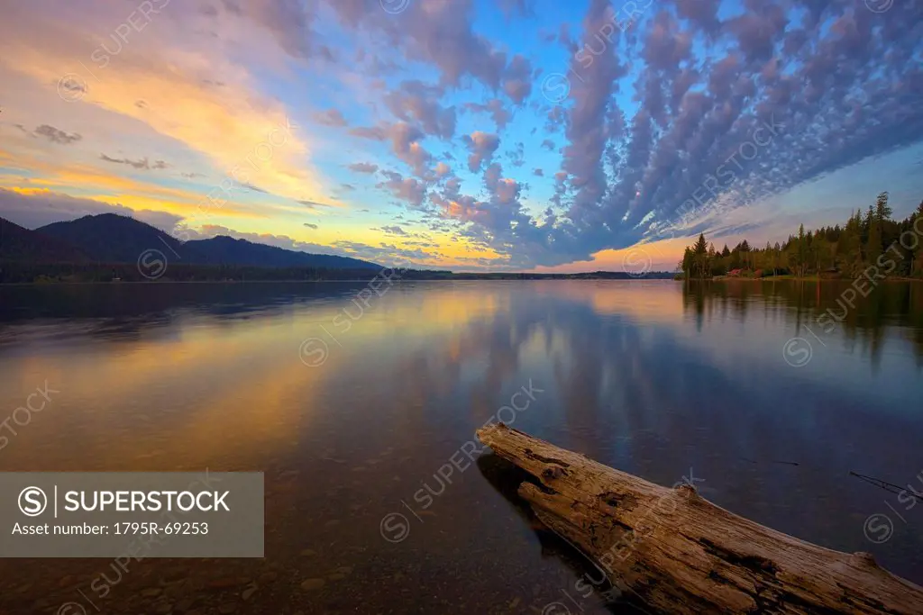 USA, Washington, Lake Quinault at sunset