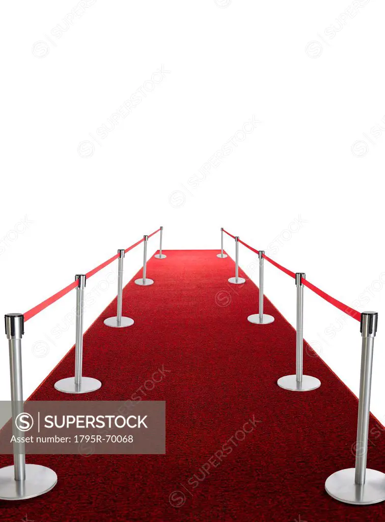 Studio shot of red carpet with stanchions and velvet rope