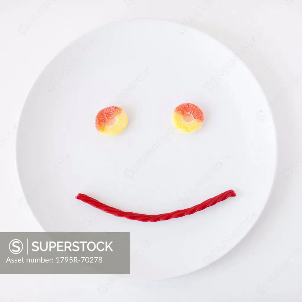 Smiley face on plate made out of jelly beans
