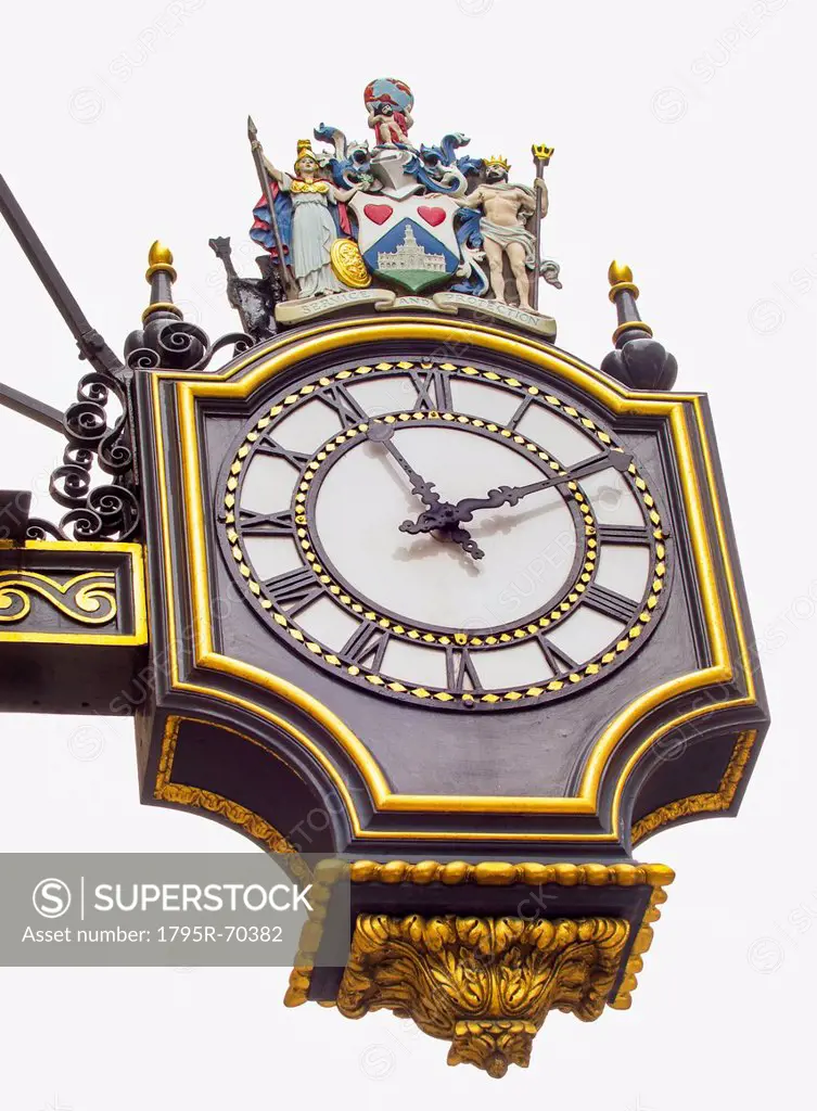 UK, London, Royal Exchange, Detail of antique clock