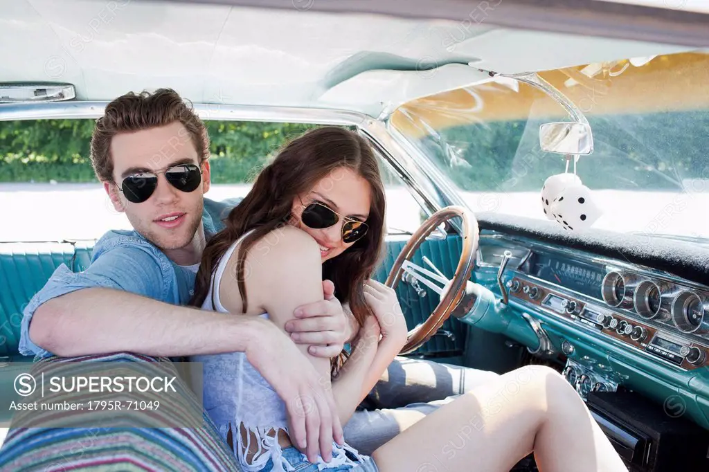 Couple in vintage car