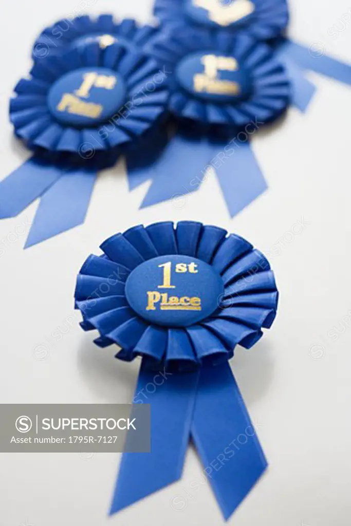 Close-up of First Place ribbons