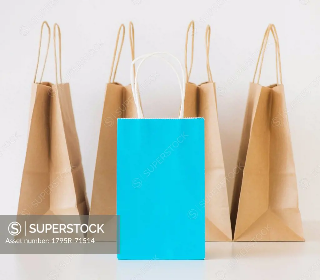 Studio shot of shopping bags and note book