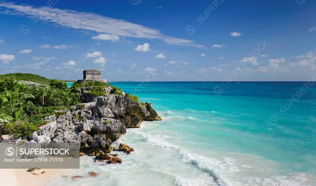 Beach with ancient Mayan ruins
