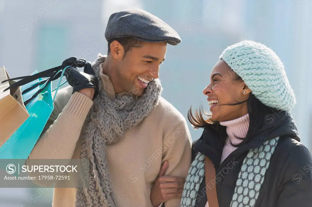 Couple shopping in winter