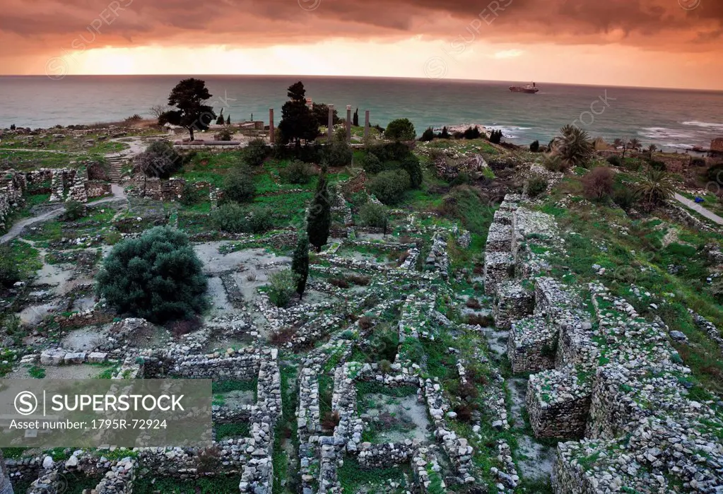 Ruins of ancient Greek city at sunset