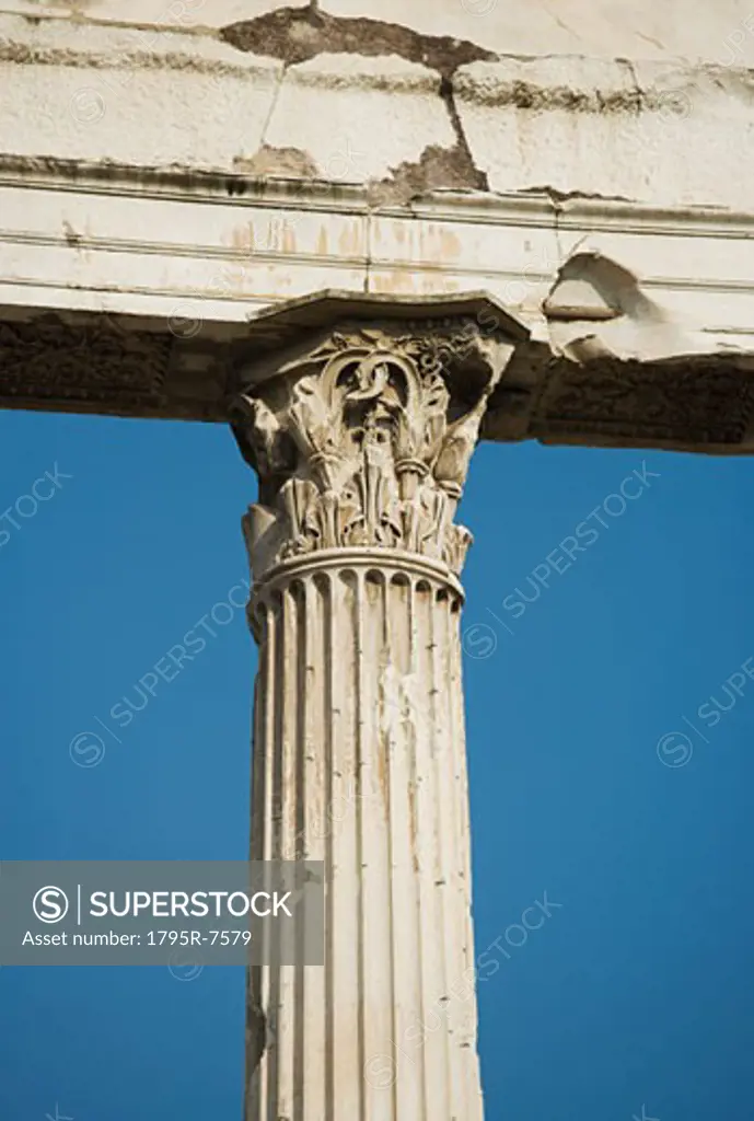 Low angle view of Corinthian column, Temple of Castor and Pollux, Roman Forum, Italy