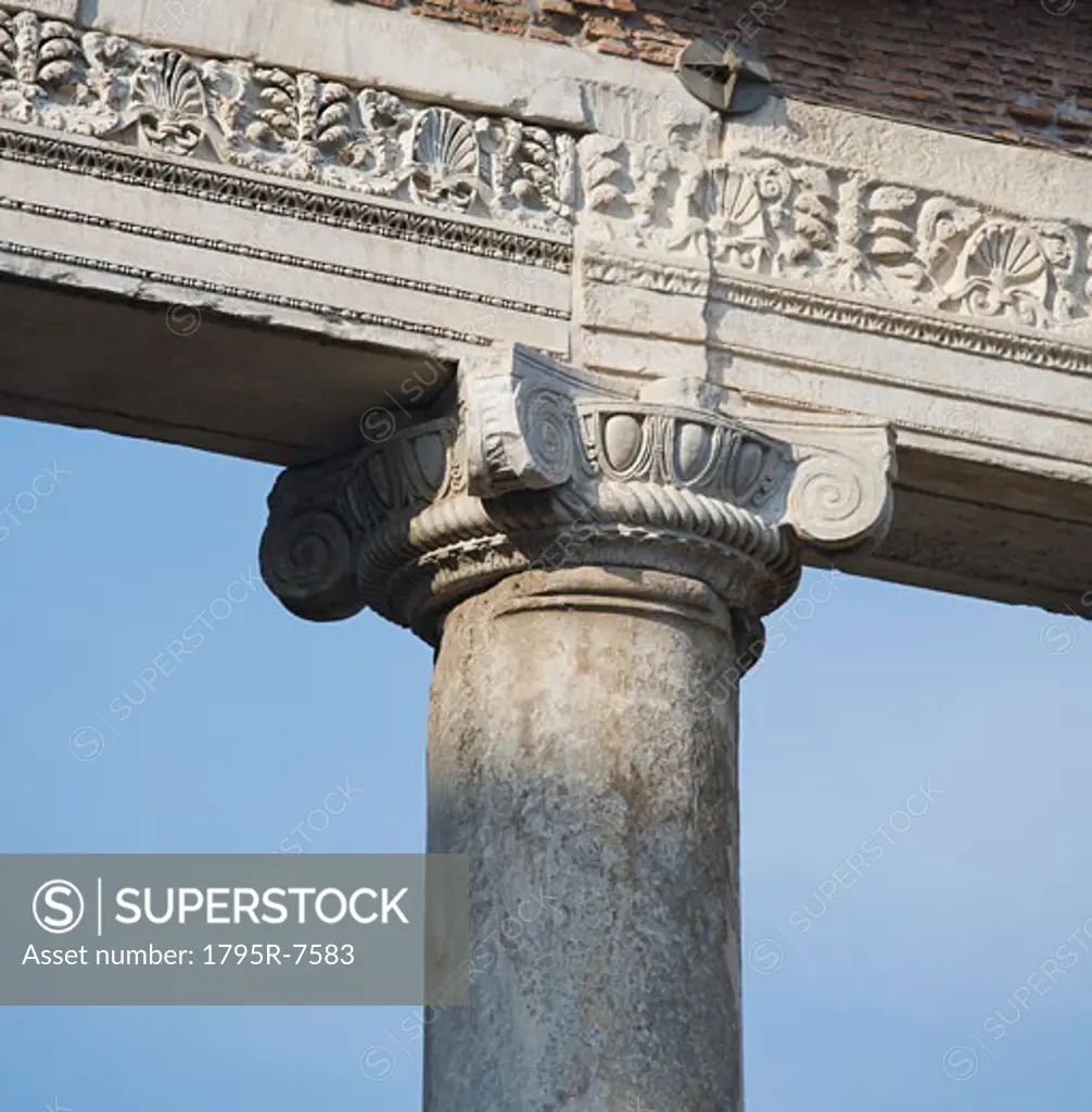 Ionic column on Temple of Saturnus, Roman Forum, Italy