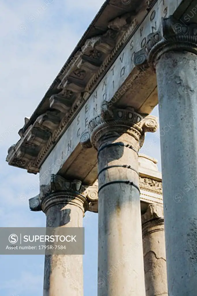 Ionic columns on Temple of Saturnus, Roman Forum, Italy