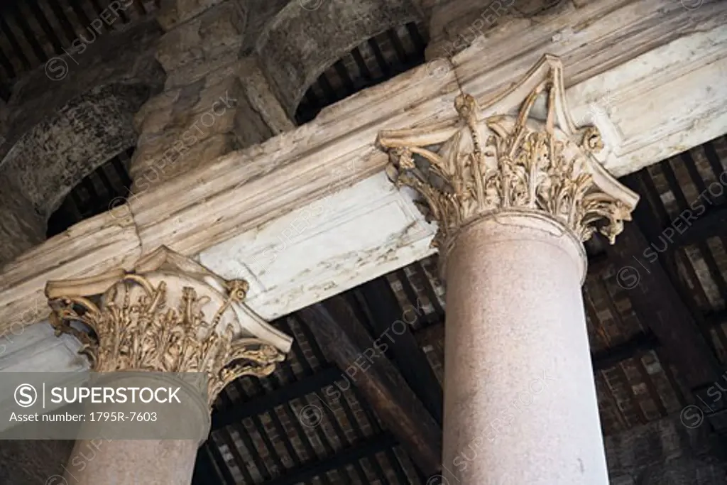 Low angle view of Corinthian columns, The Pantheon, Italy