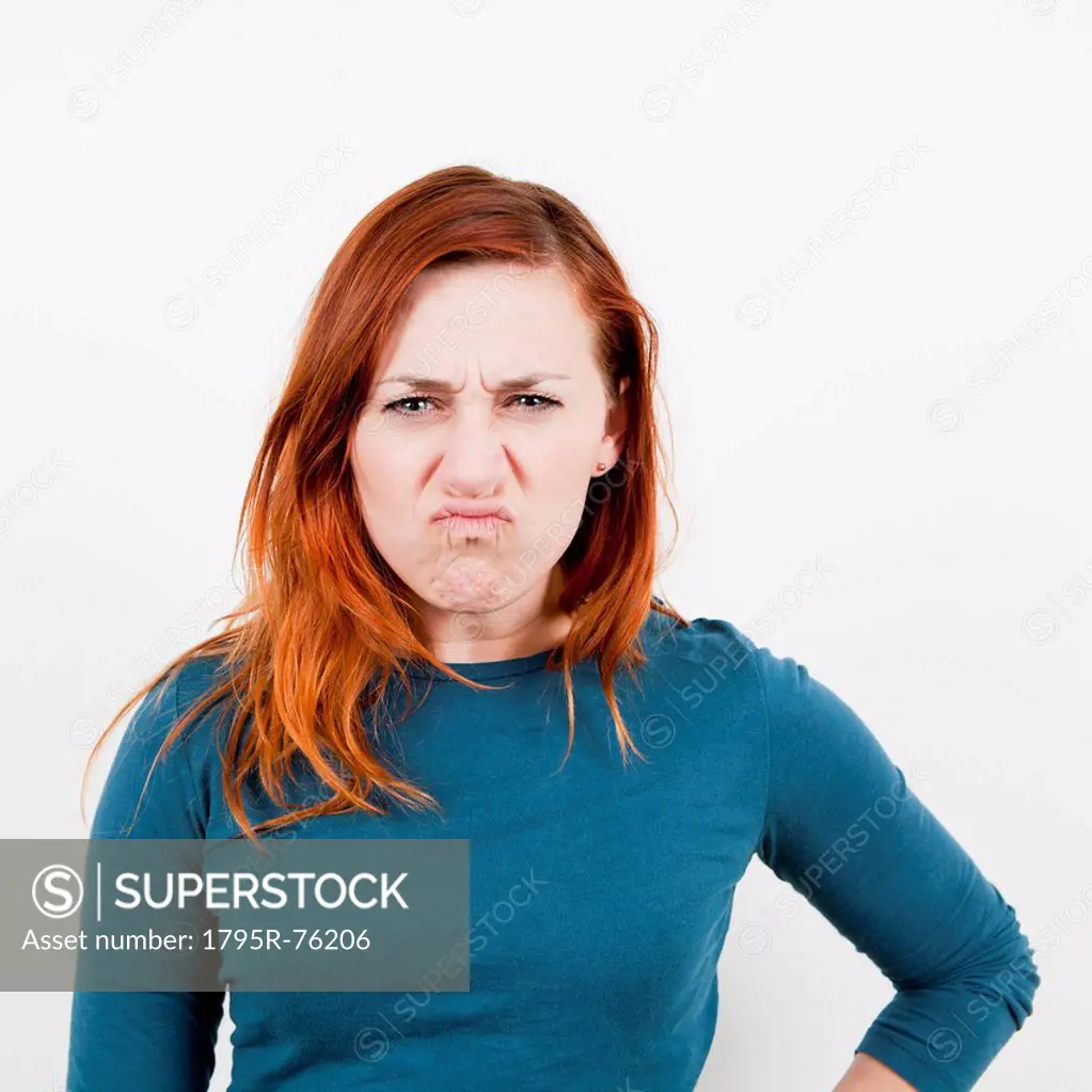 Studio shot, Portrait of angry woman