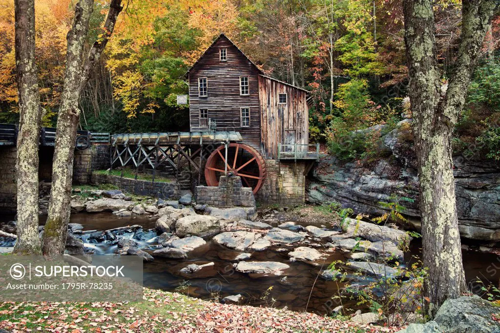 Mill on creek in forest