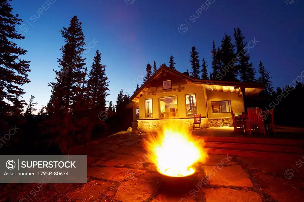 Fire pit in front of house