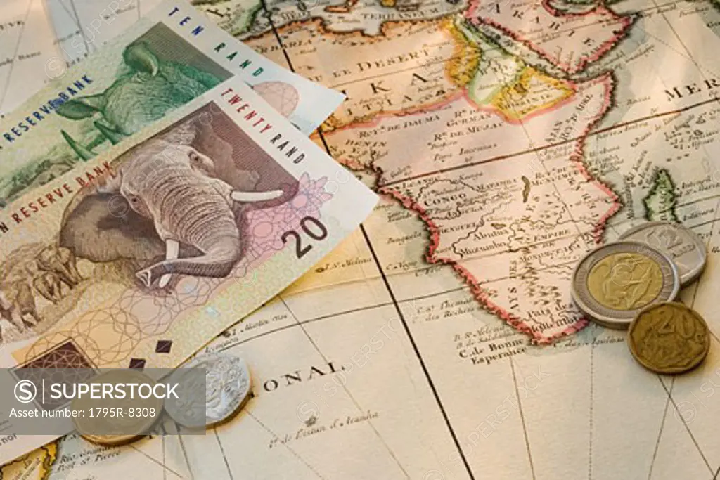 South African currency on map