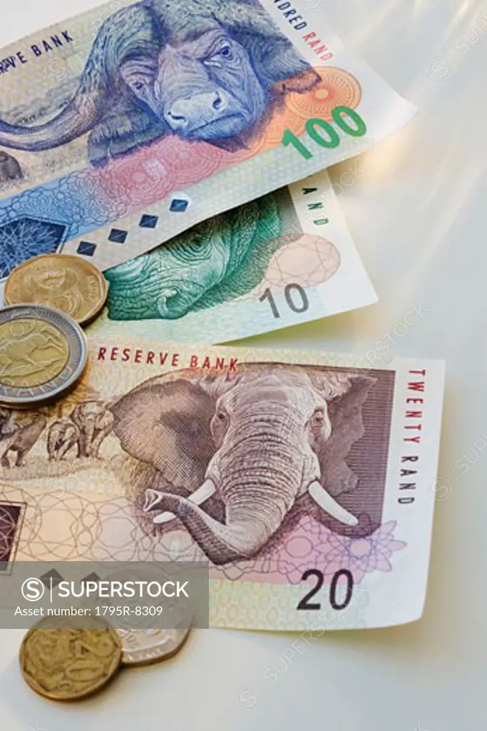 Close-up of South African currency