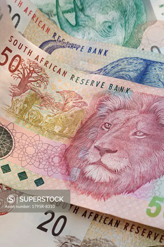 Close-up of South African currency