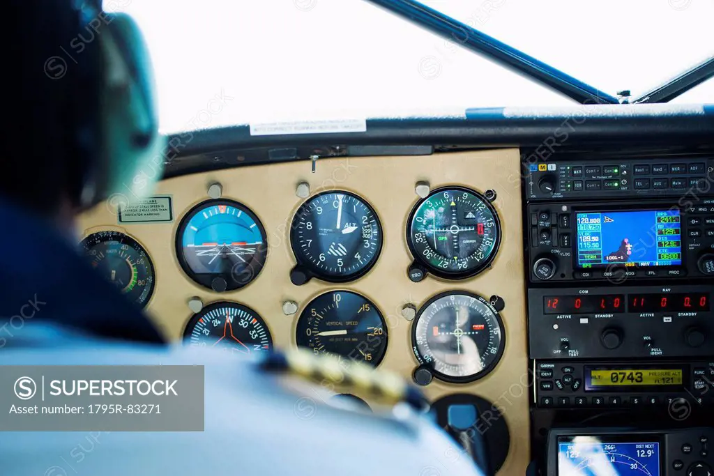 Close up of airplane cockpit