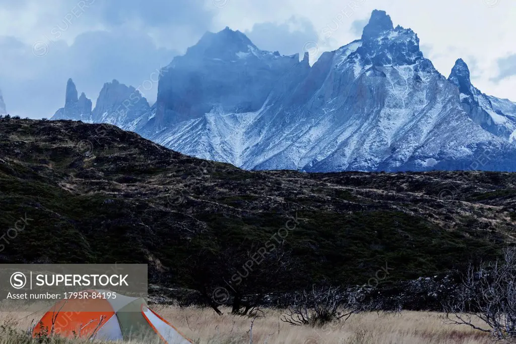 Camping in front of Cordillera del Paine