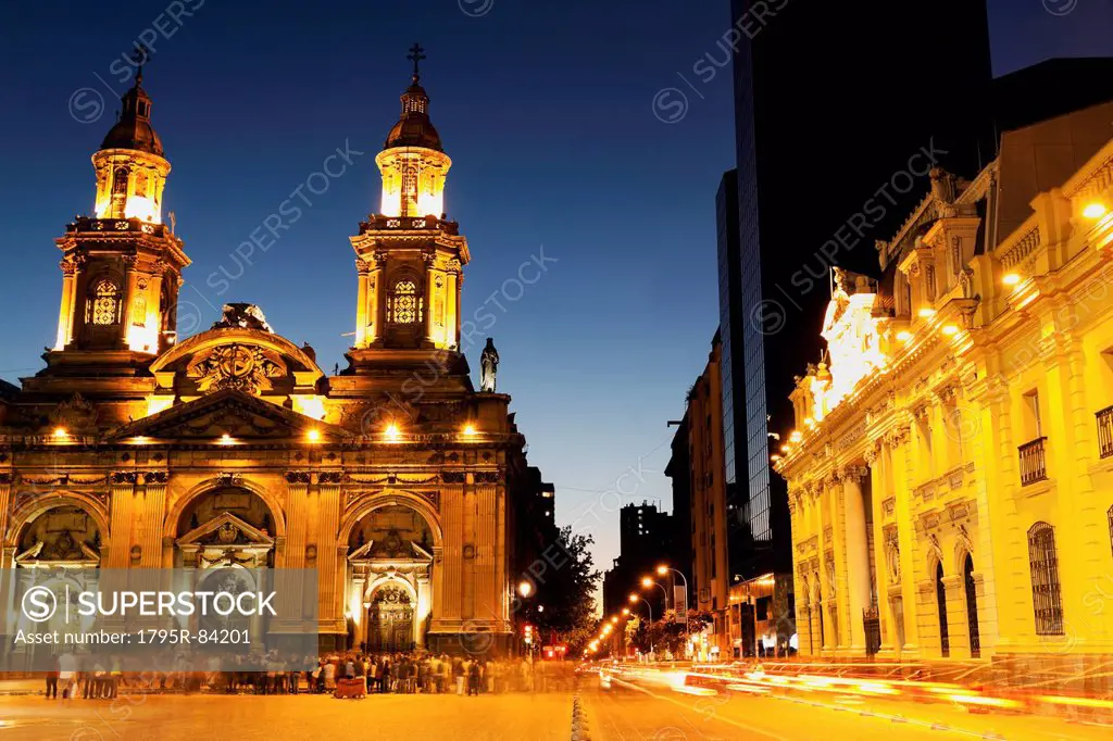 Illuminated Plaza de Armas in capital city