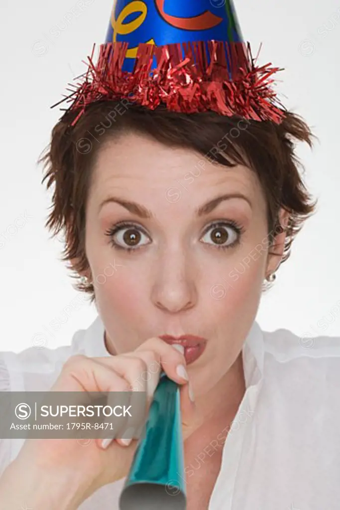 Woman wearing party hat