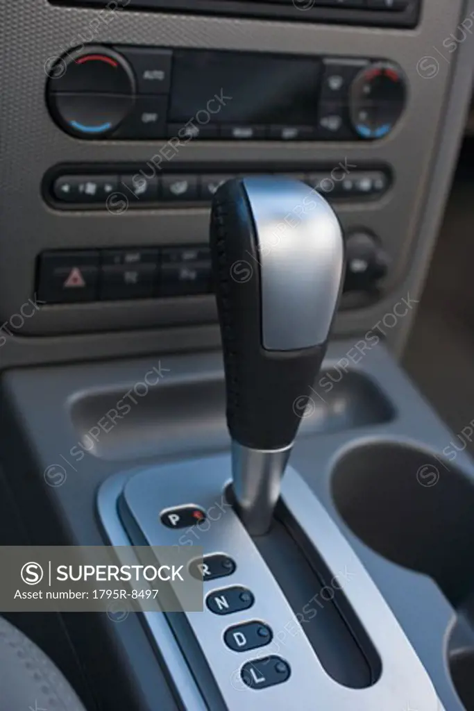 Close-up of automatic gearshift in car