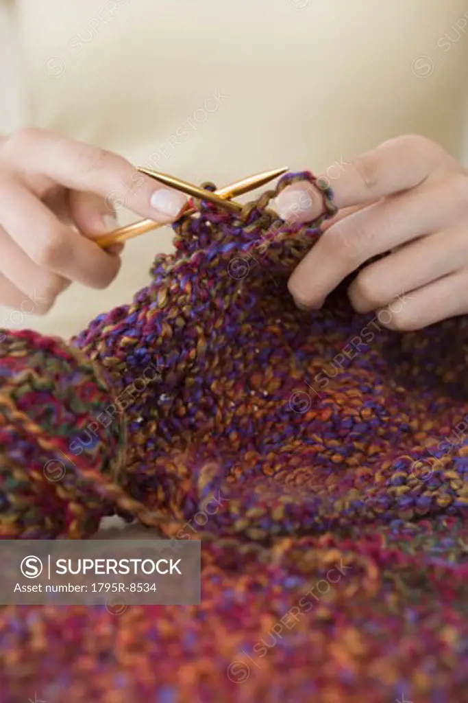 Close-up of woman knitting