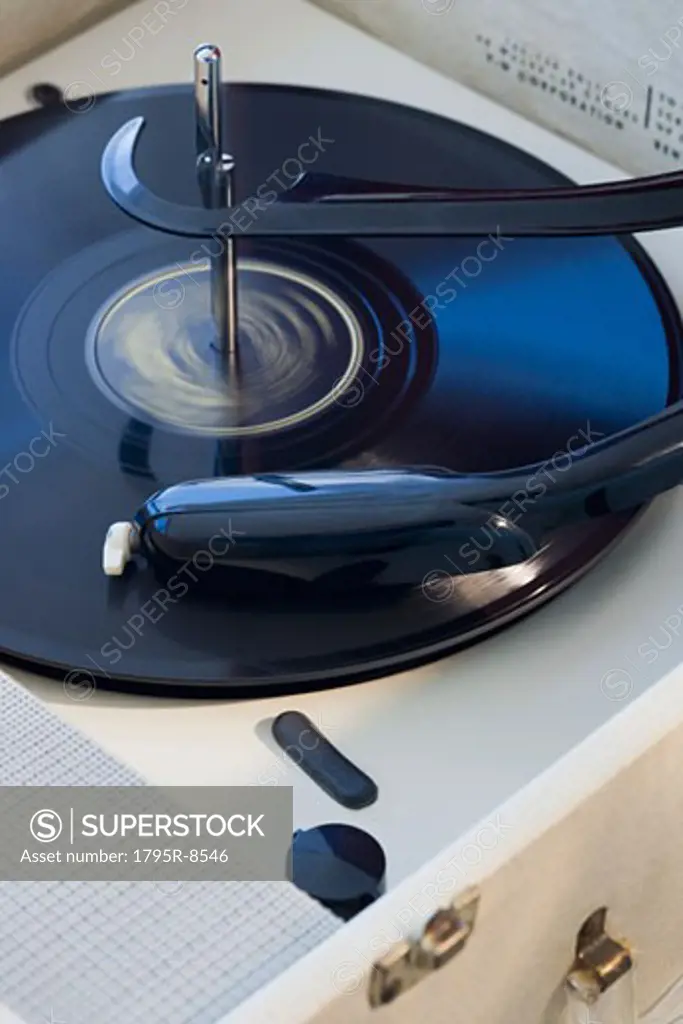 Close-up of old fashioned record player