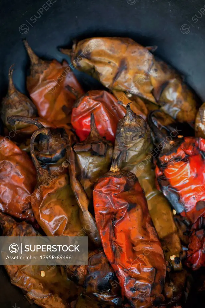 Studio shot of roasted chili peppers