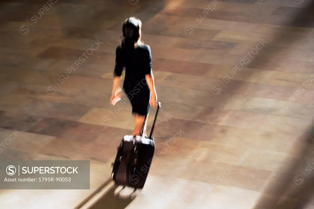High angle view of woman walking at Grand Central Station