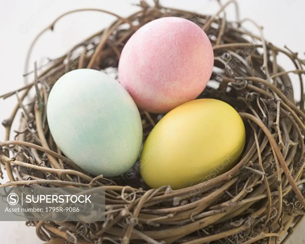 Still life of Easter eggs in a nest