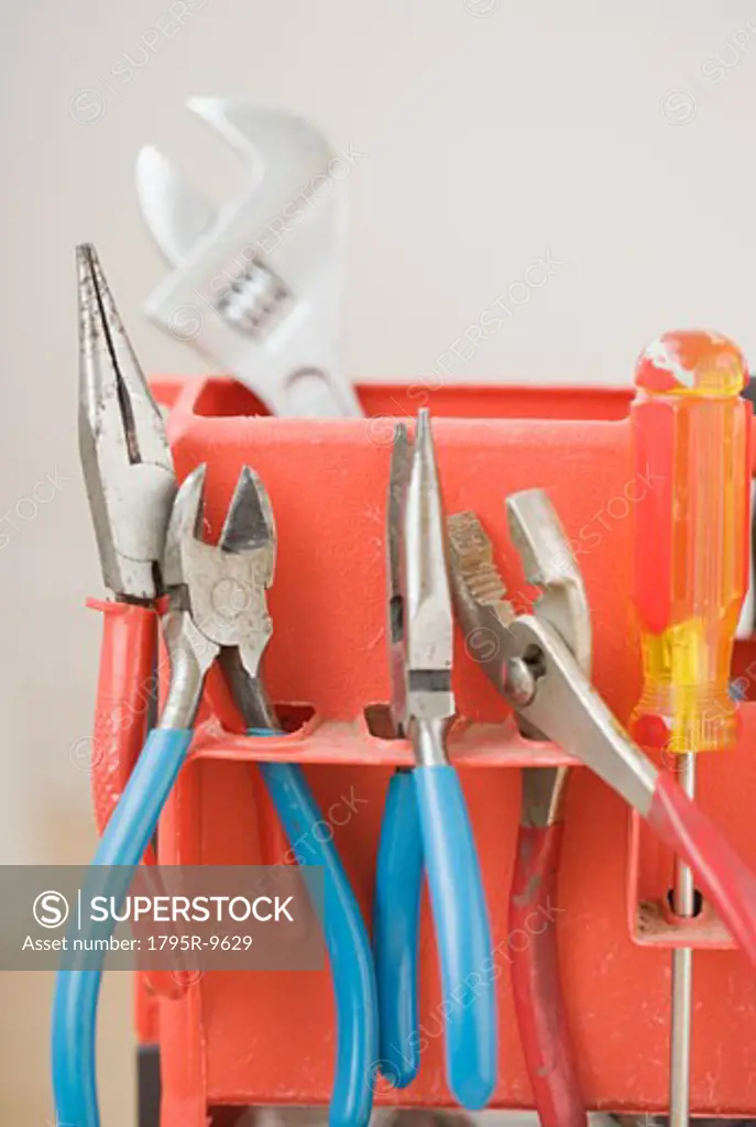 Close-up of tools in holder