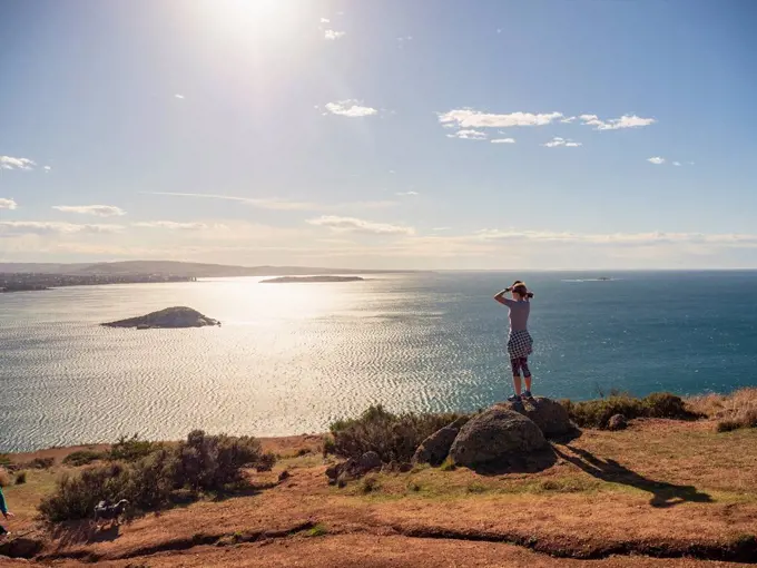 Woman looking at view of Victor Harbor, South Australia, Australia