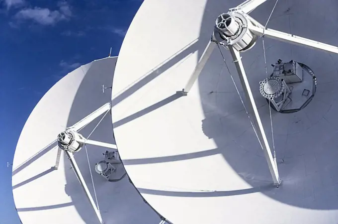 United States, New Mexico, Socorro, Close-up of radio telescopes at Karl G. Jansky Very Large Array