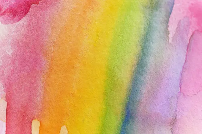 Close-up of watercolor rainbow