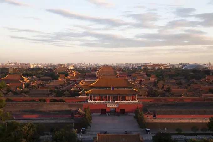 China, Beijing, Architecture of Forbidden City at sunset